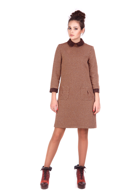 Зимова колекція Lilo коричнева сукня із замшевим комірцем