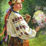 українка квіти вінок букет картина портрет