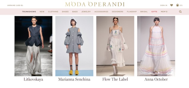 Колекції шести українських дизайнерів представлені на Moda Operandi: Ksenia Schnaider, FLOW the Label, BEKh Atelier, Marianna Senchina, Litkovskaya і Anna Octob 1/1