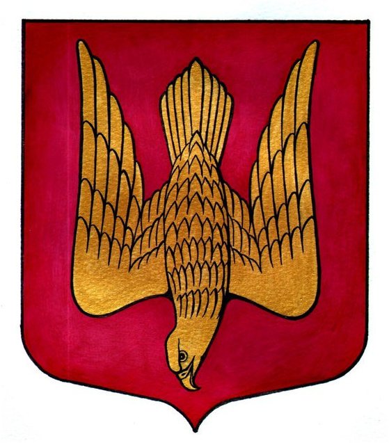 Герб міста Стара Ладога (Ленінградська область), затверджений 2007 року, до того герб не містив сокола