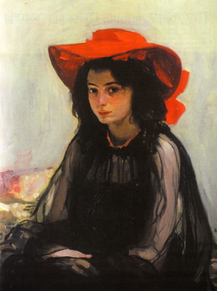 Портрет дівчини у червоному капелюсі, О. Мурашко